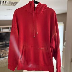 YoungLA Red Sweater with Hood and Ribbed Cuffs